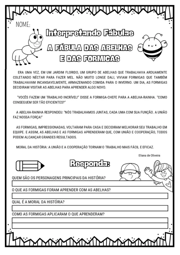 Páginas da Apostila de Interpretação de Fábulas Infantis