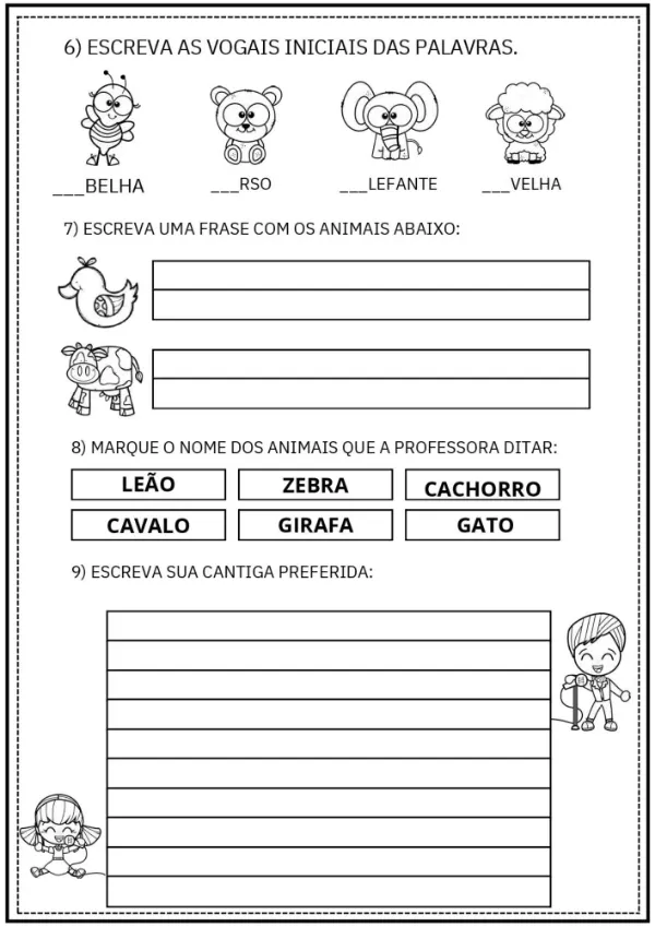 Folhas de Sondagem Diagnóstica para avaliar o nível de escrita