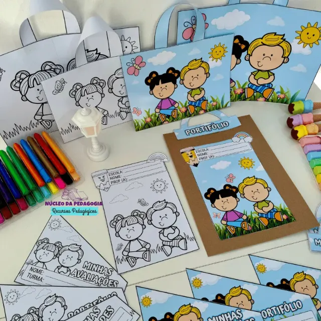 Capas de atividades com tema jardim impressas, coloridas e para colorir